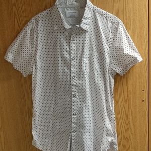 White button down with black print